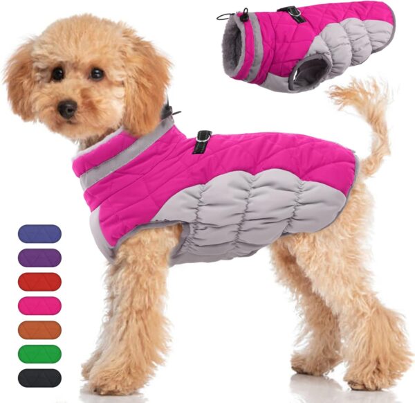 Dog Coat, Fleece Dog Vest with Harness Built in, Dog Cold Weather Coats, Dog Snowsuit Waterproof, Dog Coats for Small Dogs, Dog Winter Jacket Windproof, Dog Puffer Jacket Rose Red S - Image 8