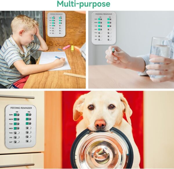 Dog Feeding Reminder, Magnetic OR Double Sided Adhesive Application, AM/PM Daily Chart Signs, Helps You Track Pets Feeding & Medication, Easy to Use on Fridge, Wall, Food Storage Bin (Silver) - Image 3