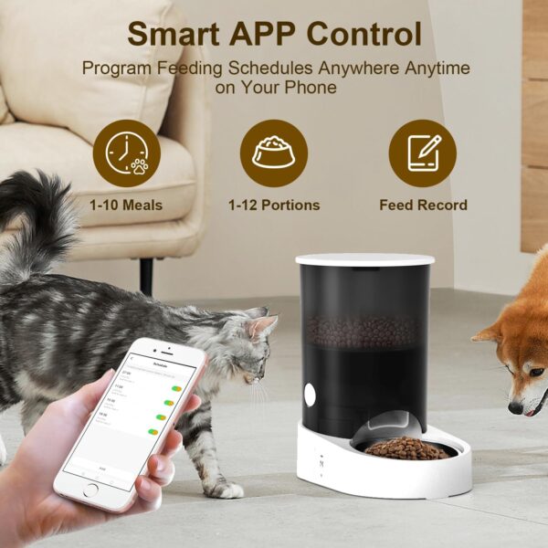 Automatic Cat Feeder, 2.4/5GHz WiFi Automatic Dog Feeder Rechargeable Battery-Operated, APP Control Smart 4L Cat Food Dispenser with 1-10 Meals for Cats and Dogs, Dual Power and Support Alexa - Image 2