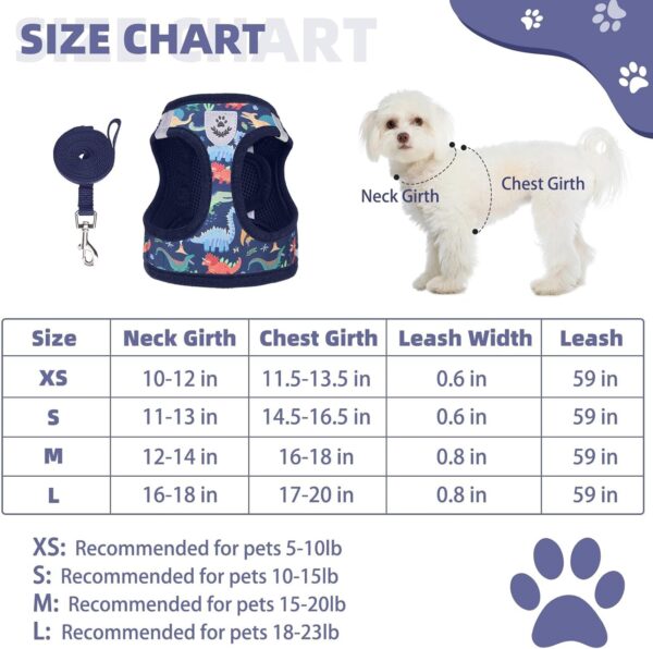 KOOLTAIL Dog Harness and Leash Set for Small Medium Dogs, Step in No Pull Soft Mesh Dog Harness Comfort Padded Pet Vest, Adjustable Reflective Easy Walking Puppy Cats Harness Training, Dinosaur S - Image 2