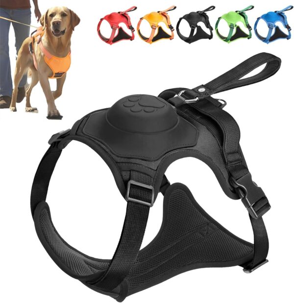 Poochbark 3 in 1 Dog Harness with Built-in Leash, Dog Harness with Retractable Leash, Auto-Lock & No-Pull Control Harness for Pets (Medium,Black)