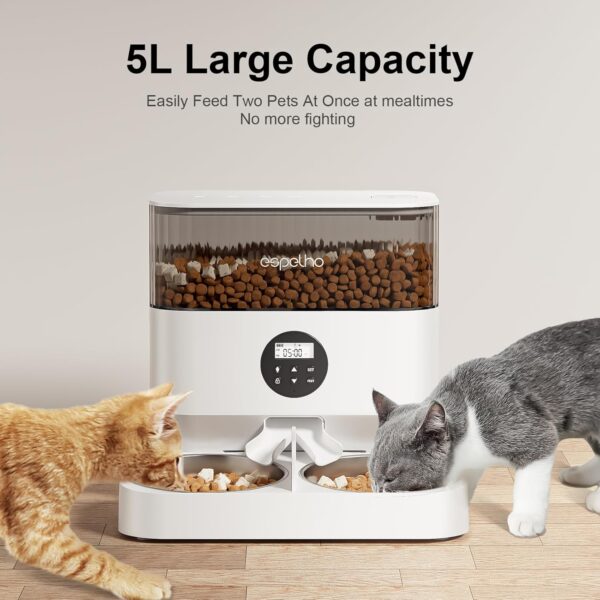 Automatic Cat Feeders for 2 Cats - 5L Timed Cat Food Dispenser with 2 Stainless Steel Bowls, 10s Meal Call Programmable Portion Control Pet Feeder with Desiccant Bag for Cats & Dogs - Image 6