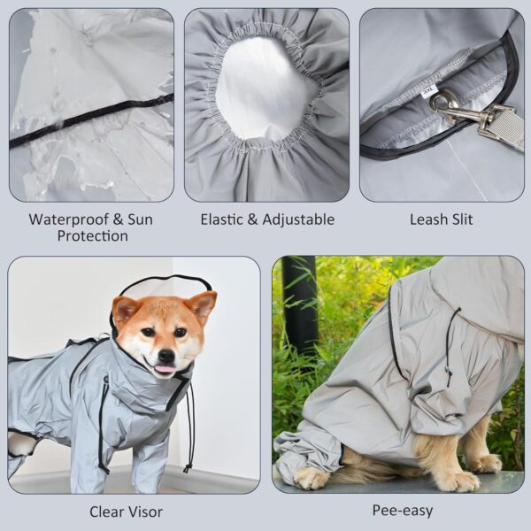 Avont Dog Raincoat - Waterproof Rain Jacket with Transparent Hood, Fully Reflective & Adjustable Pet Rain Poncho for Puppy -Grey (XL) - Image 3