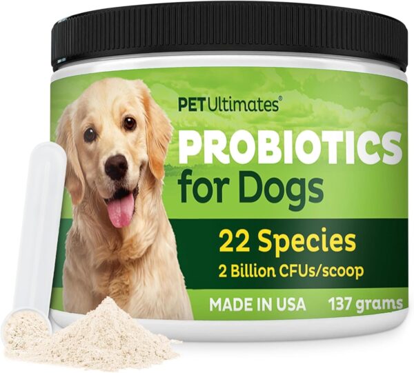 Pet Ultimates Probiotics for Dogs – 22-Species Dog Probiotics for Dog Digestive Support & Dog Antibiotics Recovery – Skin and Coat Supplement for Dogs Enhances Vitality – Dog Health Supplies (137 gr)