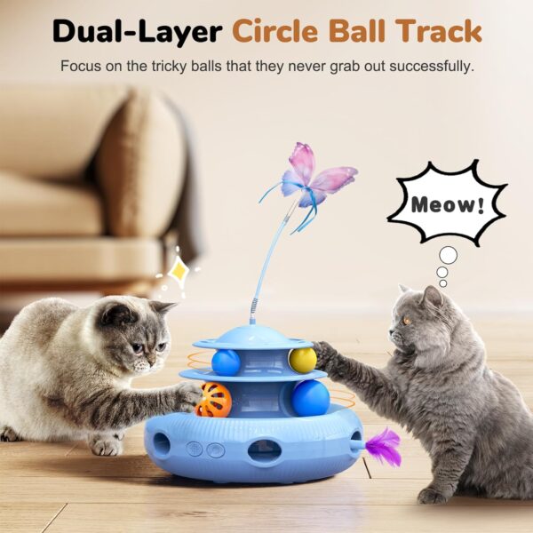 Cat Toys, 4-in-1 Rechargeable Automatic Interactive Cat Toy with Fluttering Butterfly, Random Moving Ambush Feather, Two-Tier Track Balls, 5H Smart Standby, Touch-Activated - Image 5