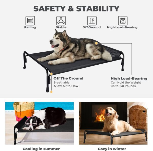 Veehoo Elevated Dog Bed, Outdoor Raised Dog Cots Bed for Large Dogs, Cooling Camping Elevated Pet Bed with Slope Headrest for Indoor and Outdoor, Washable Breathable, Large, Black, CWC2204 - Image 6