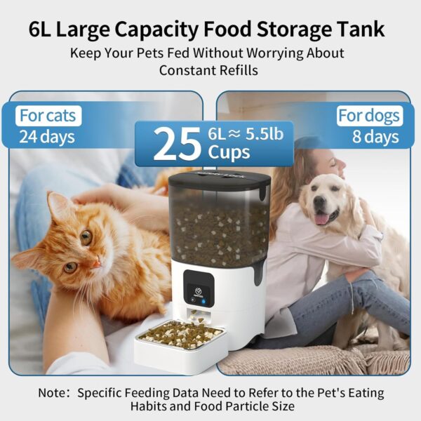 5G WiFi Automatic Cat Feeders: Smart Automatic Cat Food Dispenser with Slow Feeding Mode, Detachable for Easy Cleaning, Pet Feeder with Alexa, 1-30 Meals Per Day for Multiple Pets (6L/25 Cup) - Image 5