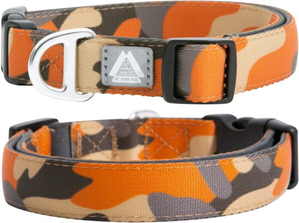 Soft Padded Dog Collar, Neck 16’’-25’’, Adjustable Heavy Duty Collar with 3M Reflective Logo for Medium, Large Dogs, Camo Orange, L