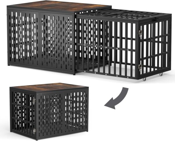 KELIXU Heavy Duty Dog Crate Furniture Dog Cage Kennel Pull-Out Design & 3 Doors, Strong Metal Large Pet Crates and Kennel for Dogs, Length Adjustable from 38” to 70”, Easy to Install, Black - Image 7