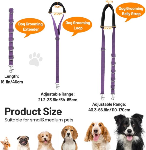 Dog Grooming Belly Strap - Dog Grooming Table Arm Extender with Clamp Extension Loop Bathing Restraint Leash No Sit Haunch Holder for Small & Medium Dog Hair Cutting Washing (Purple) - Image 2