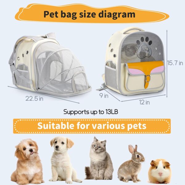 Cat Carrier Backpack, Collapsible Cat Backpack Carrier Soft Sided for Small and Medium Dog and Cats, Portable Expandable Pet Carrier with Breathable Mesh for Travel Hiking Camping Outdoor，Beige - Image 4