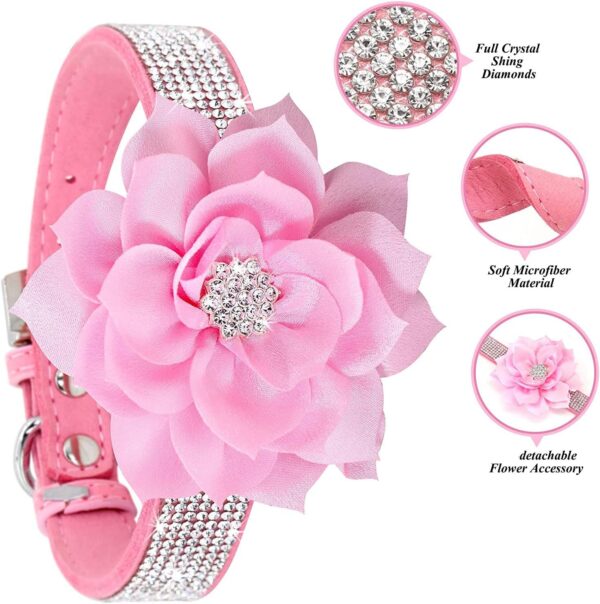 Cute Dog Collar with Bling Rhinestone, Fancy Crystal Diamond Glitter Pretty Jewel Soft Cat Collars for Small Medium Large Breed Dogs Girl Female Pet Puppy Kitten Terrier (S, Hot Pink2) - Image 3