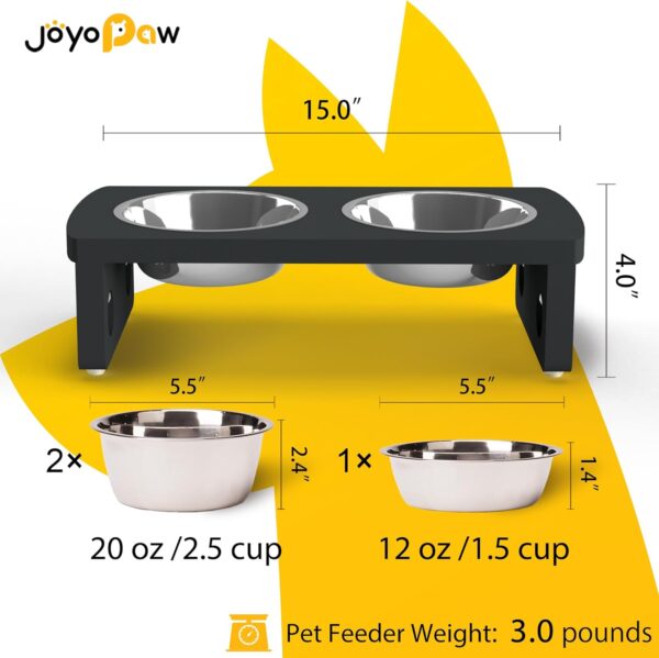 Elevated Dog Bowls, Bamboo Raised Dog Bowl for Small Dogs & Cats, with 3 Stainless Steel Bowls (4'' Tall-20oz*2,12oz*1 Bowl) - Image 2