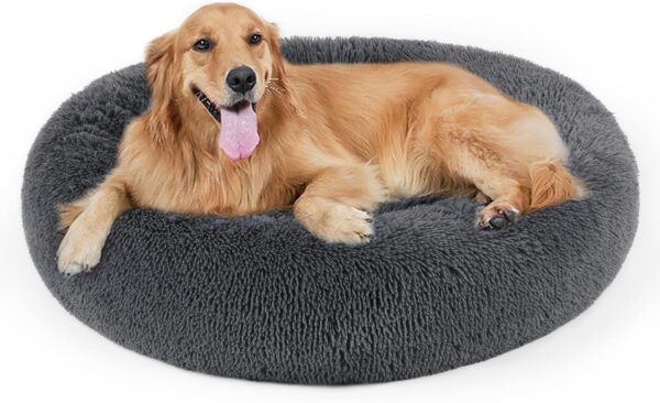 Dog Bed, Cat Calming Bed, Faux Fur Pillow Pet Donut Cuddler Round Plush Bed for Large Medium Small Dogs and Cats