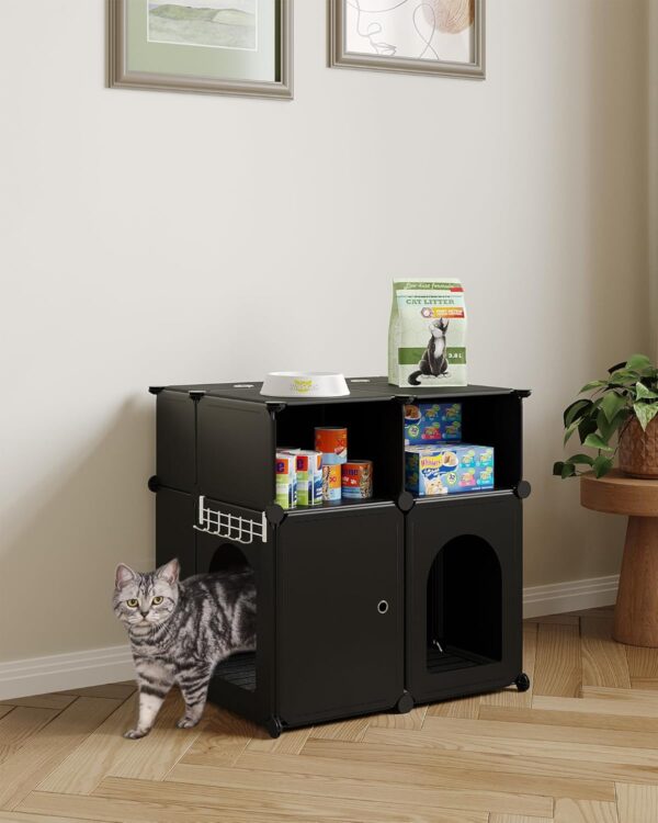 Cat Litter Box Enclosure, Plastic Covered Little Box with Mat, Splash Proof Litter Box Furniture, with Storage, 23.7 x 18.5 x 22.5 inches, End Table for Living Room, Black CB81799BK - Image 2