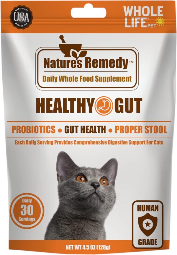 Whole Life Pet Healthy Gut Daily Supplement for Cats – Probiotics with Pumpkin. Helps Digestion + Stool Formation. Mixes in Food or with Water for Hydrating Snack