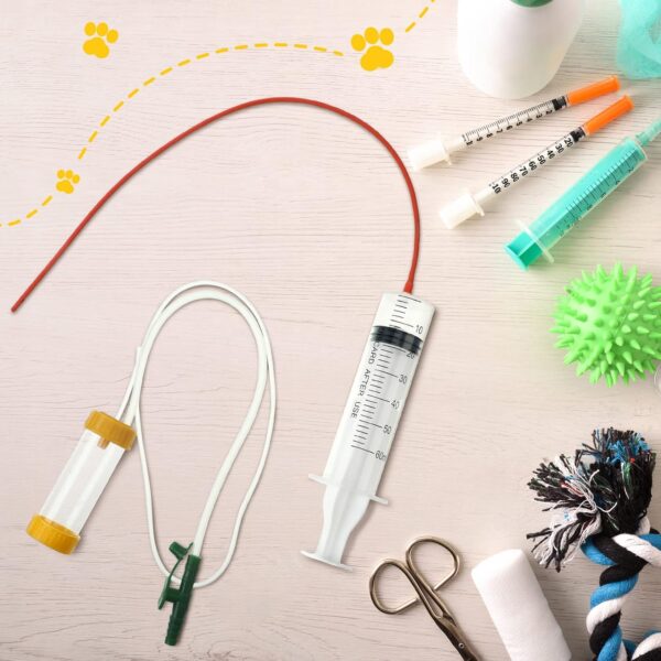 9 Pieces Puppy Feeding Tube Kit Includes 8 FR Red Rubber Kitten Feeding Tubes 10 ml Clear Feeding Tube Syringes Bulb Syringe Feeding Tools for Small Animals Pet Supplies Feeding Measuring Watering - Image 3