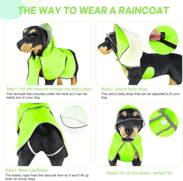 Reflective Dog Raincoat - Waterproof Dog Rain Jacket Hooded Poncho Lightweight Dog Rain Coat with Transparent Cap Brim (Small, Green) - Image 5