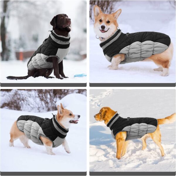 FUAMEY Dog Coat,Warm Dog Jacket Winter Coat Paded Dog Fleece Vest Reflective Dog Cold Weather Coats with Built in Harness Waterproof Windproof Dog Snow Jacket Clothes with Zipper Black Small - Image 6