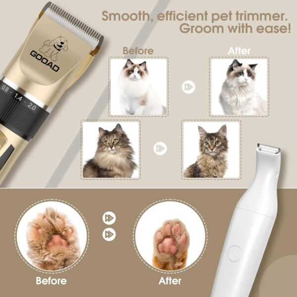 Cat Clippers for Matted Hair,Professional Cat Grooming Kit,Quie Cat Paw Trimmer Nail Grinder,Cat Hair Trimmer for Grooming,Pet Shaver Cat Grooming Kit for Cats Small Dogs(Gold+White) - Image 6