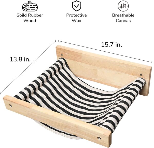 FUKUMARU Hammock Mounted Cat Beds and Perches, Wooden Wall Furniture, Stable Shelves for Sleeping, Playing, Climbing, and Lounging, Black Stripe - Image 2