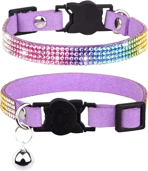 Cat Collar Breakaway Bling Diamond Rhinestone with Bell Adjustable for Cats and Kitten Girl boy (Purple)