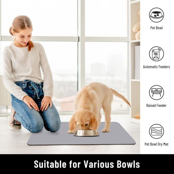 Pet Feeding Mat Absorbent Dog Mat for Food and Water Bowl No Stains Quick Dry Dog Food Mat Pet Supplies Cat Dog Water Dispenser Mats for Messy Drinkers, Grey 17"X25" - Image 7