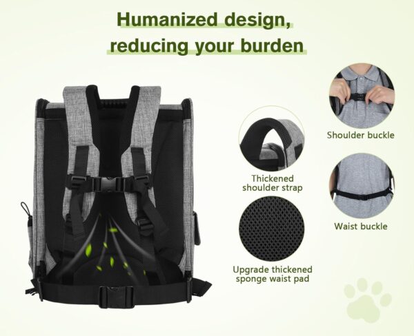 Pecute Cat Backpack with Breathable Mesh, Dog Backpack Carrier with Multi-Pockets for Cats Puppies, Pet Backpack Carrier for Travel Hiking Camping Outdoor Gray - Image 7