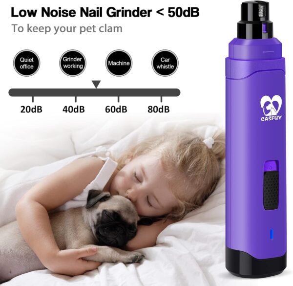 Casfuy Dog Nail Grinder Upgraded - Professional 2-Speed Electric Rechargeable Pet Nail Trimmer Painless Paws Grooming & Smoothing for Small Medium Large Dogs & Cats (Purple) - Image 4