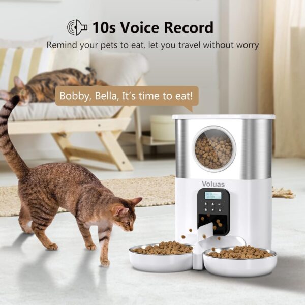 VOLUAS Automatic Cat Feeders for Two Cats, Pet Feeder for Cats and Dogs Timed Cat Feeder Pet Dry Food Dispenser, White - Image 4