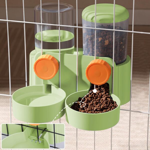 Hanging Automatic Pet Food Bowl Water Dispenser, 1L Auto Gravity Cat Feeder and Waterer Set Kennel Feeding Watering Station Crate Feeder Dish for Rabbit Puppy Cats Ferret (Green) - Image 3