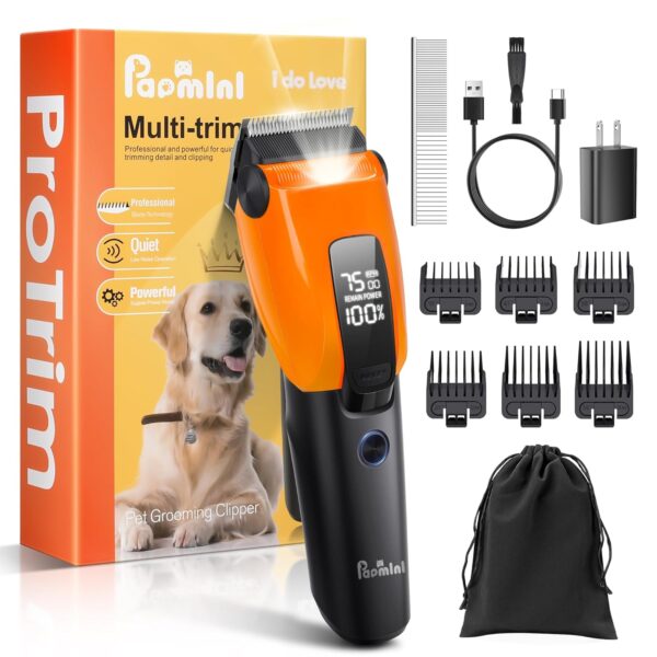 Dog Grooming Kit for Thick Heavy Coats,Dog Clippers for Grooming with LED Display,Heavy Duty Rechargeable Dog Trimmer,Dog Grooming Supplies with Storage Bag,Quiet Cordless Shaver for Cats Pets