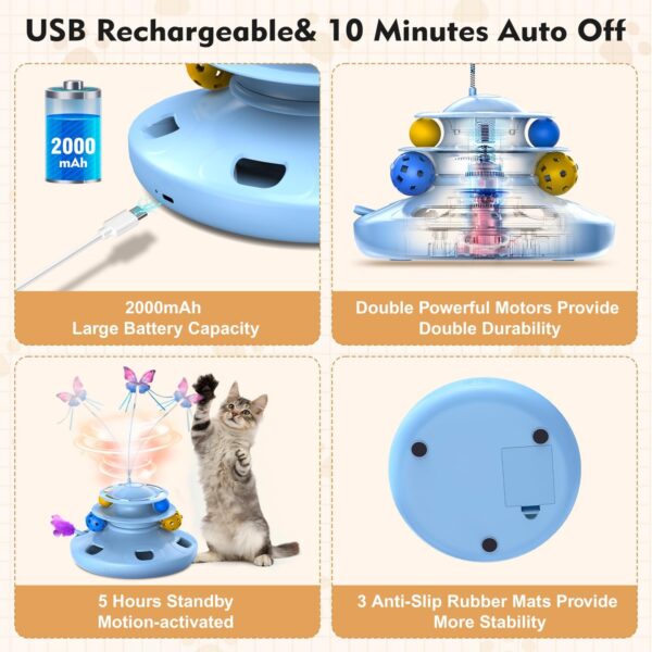 Interactive Cat Toys for Indoor Cats Automatic Cat Toy 4in1 Kitten Toys,Fluttering Butterfly,Random Ambush Feather,Track Balls,Cat Ball Toy for Cat Enrichment USB Charging - Image 5