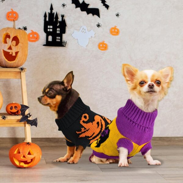 Vehomy 2Pcs Dog Cat Halloween Sweaters Dog Pumpkin Sweater Dog Cat Pumpkin Turtleneck Knitwear Shirt Dog Puppy Halloween Costume Clothes for Small Medium Dogs Cats S - Image 5