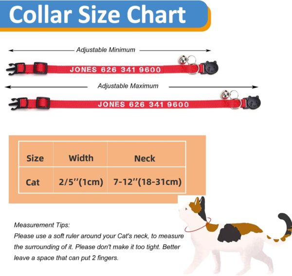 Personalized Cat Collars, Embroidered with Pet Name and Phone Number, Adjustable Nylon Breakaway Safety Release Buckle ID Collar,Custom Text with Bell for Cat or Kitten - Image 2