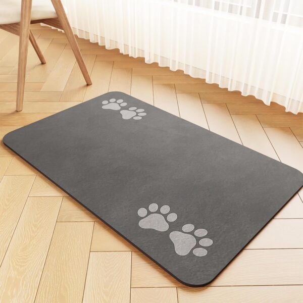 Pet Feeding Mat-Absorbent Pet Placemat for Food and Water Bowl, Dog Food Mat with Waterproof Rubber Backing, No Stains Quick Dry Water Dispenser Mat for Dog and Cat, Dark Gray-12"x20"