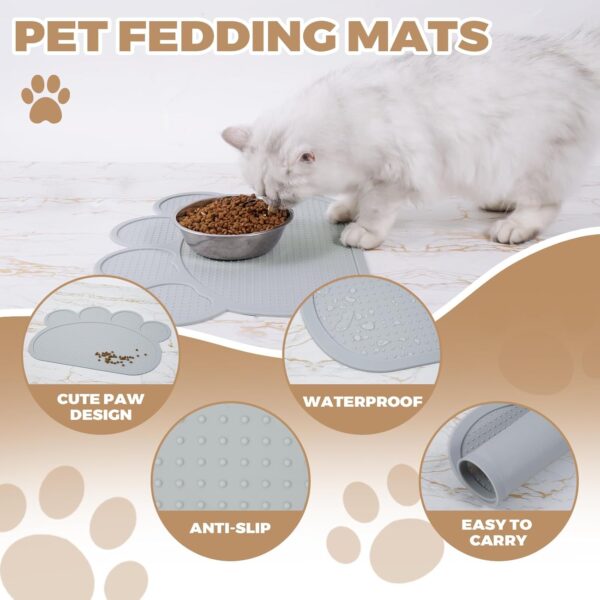 Cat Food Mat, Silicone Pet Feeding Mat for Floor Non-Skid Waterproof Cat Water Bowl Mat with Raised Edges to Prevent Food and Water Messes on Floor, Easy to Clean Pet mat (Grey, 15.7 * 11.8”) - Image 3