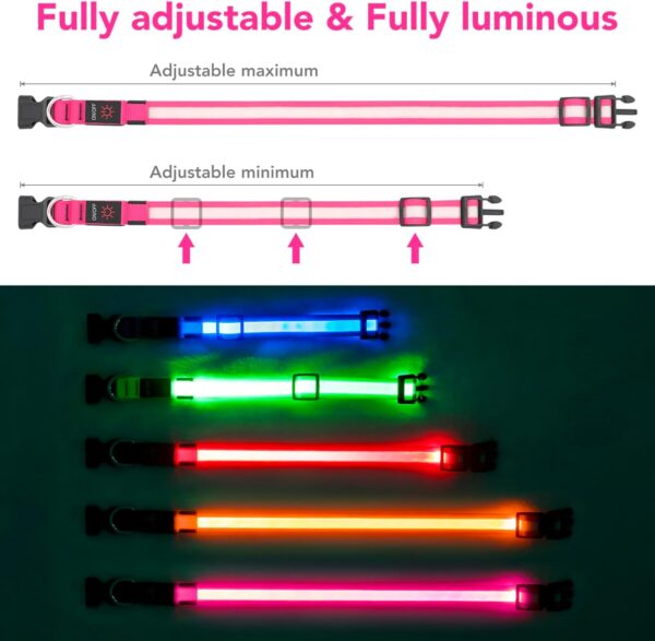 Vizpet LED Dog Collar, Light Up Dog Collar Adjustable USB Rechargeable Super Bright Safety Light Glowing Collars for Dogs (Medium, Pink) - Image 6