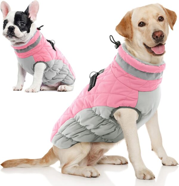 AOFITEE Dog Coat, Warm Dog Jacket Dog Winter Coats, Reflective Turtleneck Dog Fleece Vest with Harness Built in, Waterproof Windproof Dog Snow Jacket Snowsuit for Small Medium Large Dogs, Pink XS