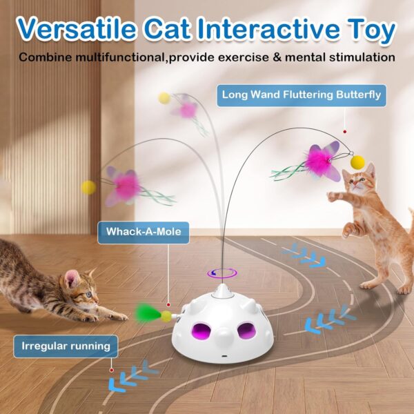 Interactive Cat Toys 3in1 Automatic Cat Toys for Bored Indoor Adult Cats Fluttering Butterfly/Hide and Seek/Long Feather Wand Rechargeable,Motion Activated Exercise Toy - Image 2