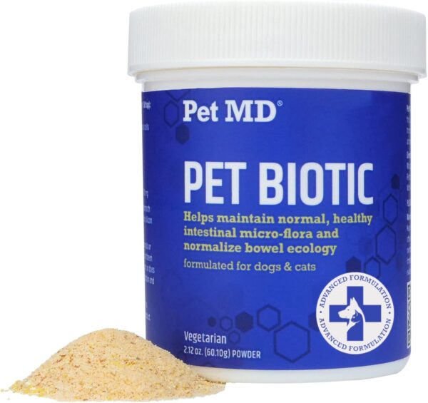 Pet MD Biotic Probiotics for Dogs & Cats - Prebiotic, Fiber, & Probiotic Powder - Gas, Constipation Relief, & Anti Diarrhea - Balance Digestive Flora & Restore Gut Health for Dogs & Cats - 2.12 oz