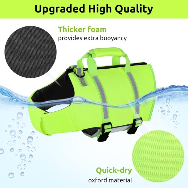 SAWMONG Dog Life Jacket,Dog Swimming Vest with Ripstop and High Flotation for Small Medium Large Dogs,Reflective Lightweight Dog Life Preserver with Rescue Handle for Swimming Boating Green L - Image 3