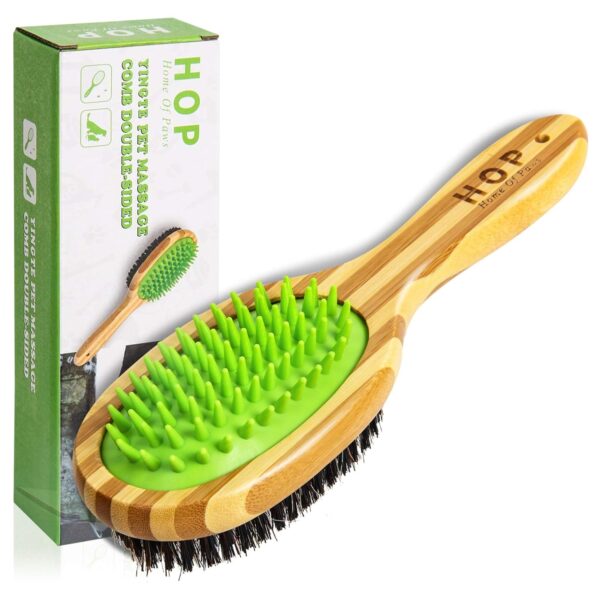 HOP Short Hair Dog Brush Pet Brushing Grooming Comb for Short Hair Coats Detangling and Shedding Coat Hair Remover Two Sided Removing Dirt & Loose Hair for Dogs Home of Paws