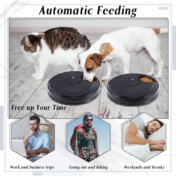 Hushee 2 Pcs Automatic Feeder 6 Meal Dry Food Automatic Pet Feeder Programmable Timed Dog Feeder with Voice Reminder Removable Automatic Cat Feeder Battery Power Supply Auto Feeder for Cats Small Dogs - Image 6