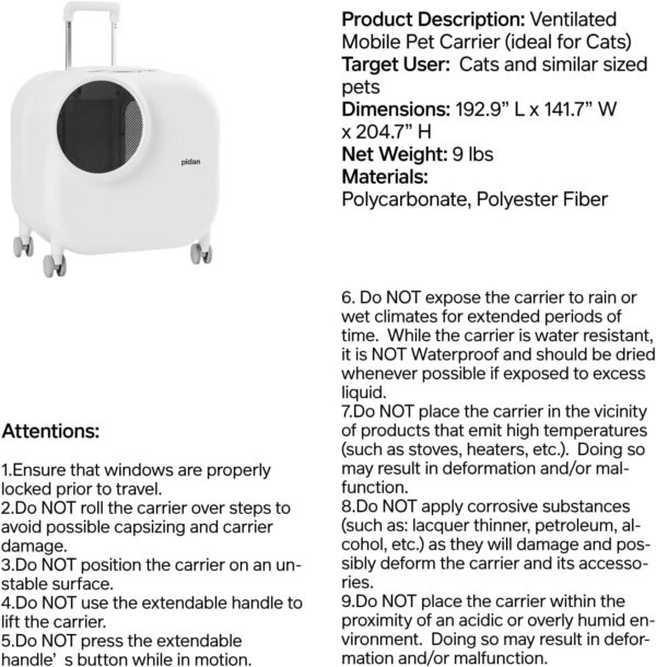 pidan Pet Carrier Large,Pet Suitcase,for Cat and Small Dog,Pet Trolley Case,Pet Rolling Carrier,with Ledlight and Ventilation System,Rechargeable - Image 9