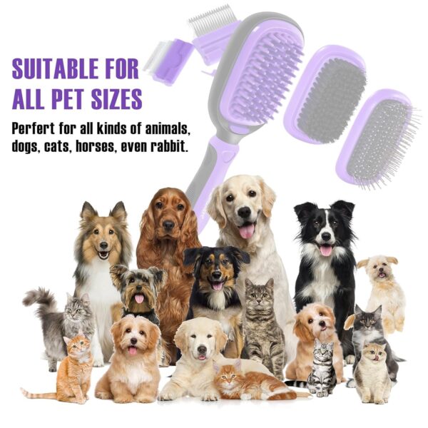 5 in 1 Pet Grooming Kit for Long Short Haired Dogs & Cats. Dog Brush Set for Small & Large Breeds. Gentle Detangling, Smoothing, Relaxation, Tangle Removal & Shedding Control. Purple - Image 6