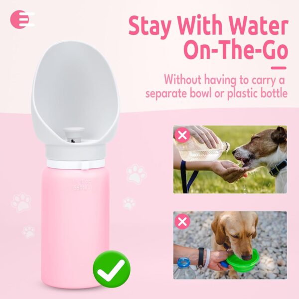 Dog Water Bottle, Collapsible, Lightweigh, Leak Proof Portable Travel Dogs Water Dispenser, Perfect Puppy Drinking Bowl for Outdoor Walking and Hiking, Pet Accessories, Silicone, 19oz, Pink - Image 2