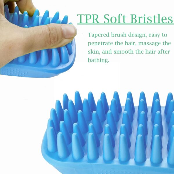 Dog Bath Brush, Yintoper Pet Silicone Shampoo Brush, Rubber Shower Wash Curry Brush for Short Long Haired Dogs Cats Shedding Grooming and Massage, Pet Rubber Brush Removes Loose & Shed Fur (Blue) - Image 2