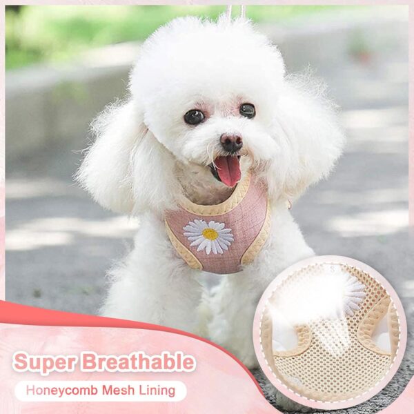 Cute Small Dog Harness and Leash Set with Bags No Pull Daisy Dog Vest Harness Soft Breathable Mesh Puppy Dog Harness for Small Dogs Cats Spring Summer Yorkies Shih Tzu (Pink,Small) - Image 2