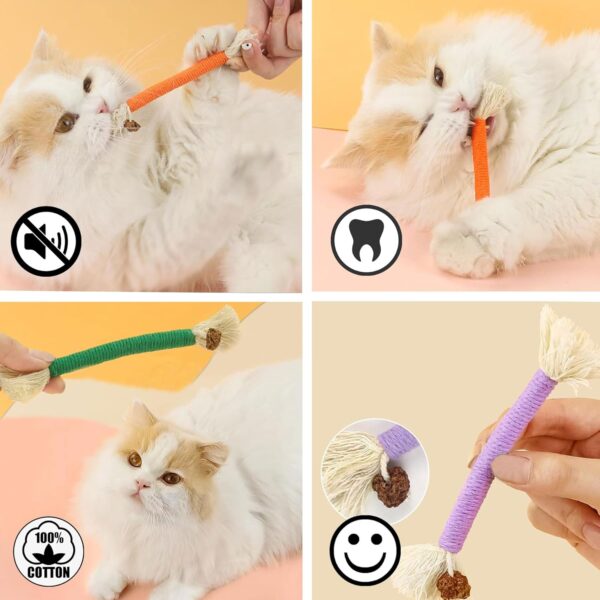 Cat Toys 6Pcs Catnip Toys for Indoor Kitten Cat Chew Silvervine for Molar Scratch Interactive Cat Cotton Rope for Cleaning Teeth Cat Dental Stick Cat Treat Kitty Self Play Cat Kick(5.9”) - Image 5